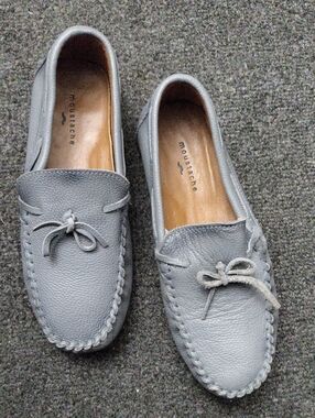 Moustache Kids Gray Leather Moccasin Loafers